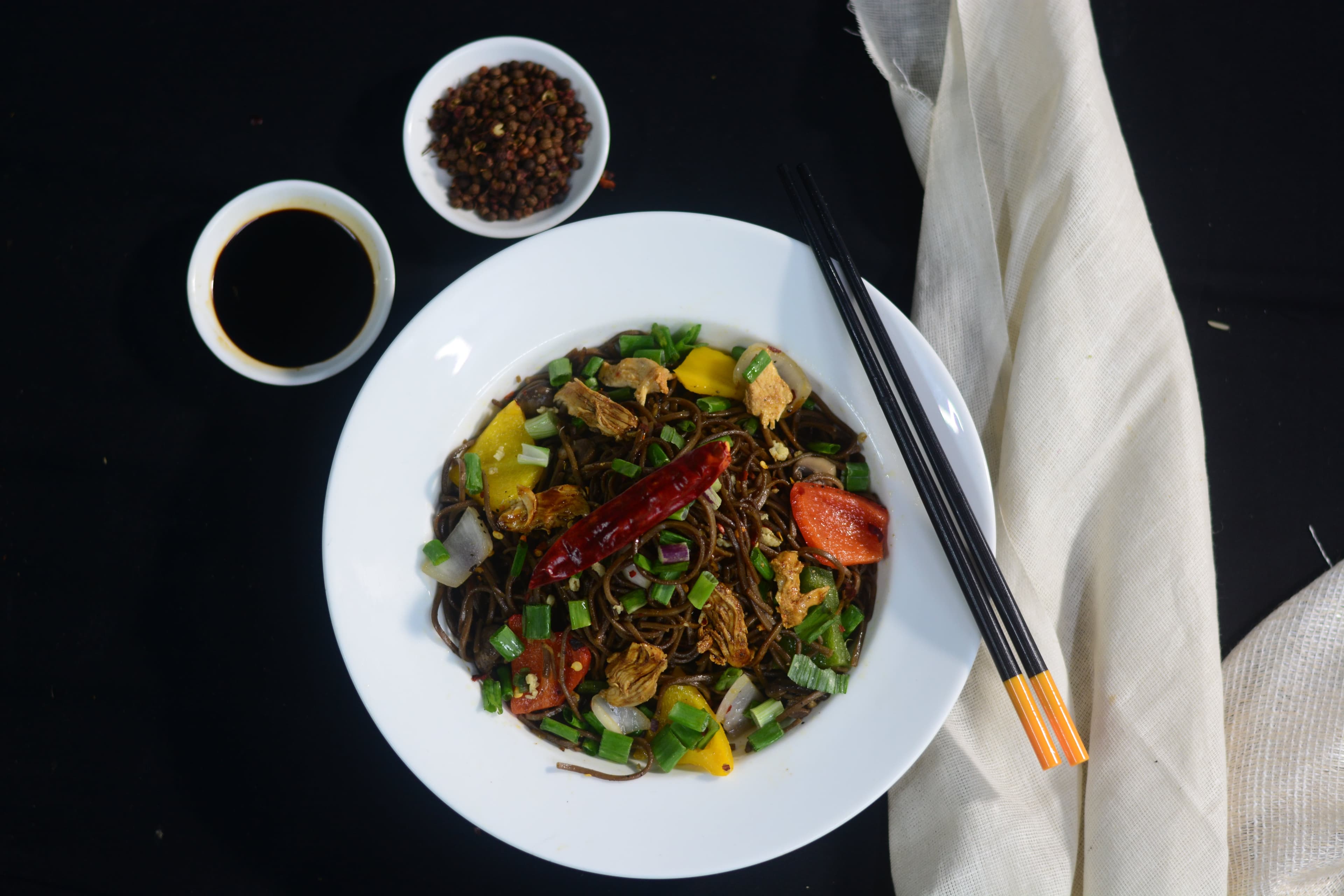 Fiery Schezwan Buckwheat Noodles (Chicken)