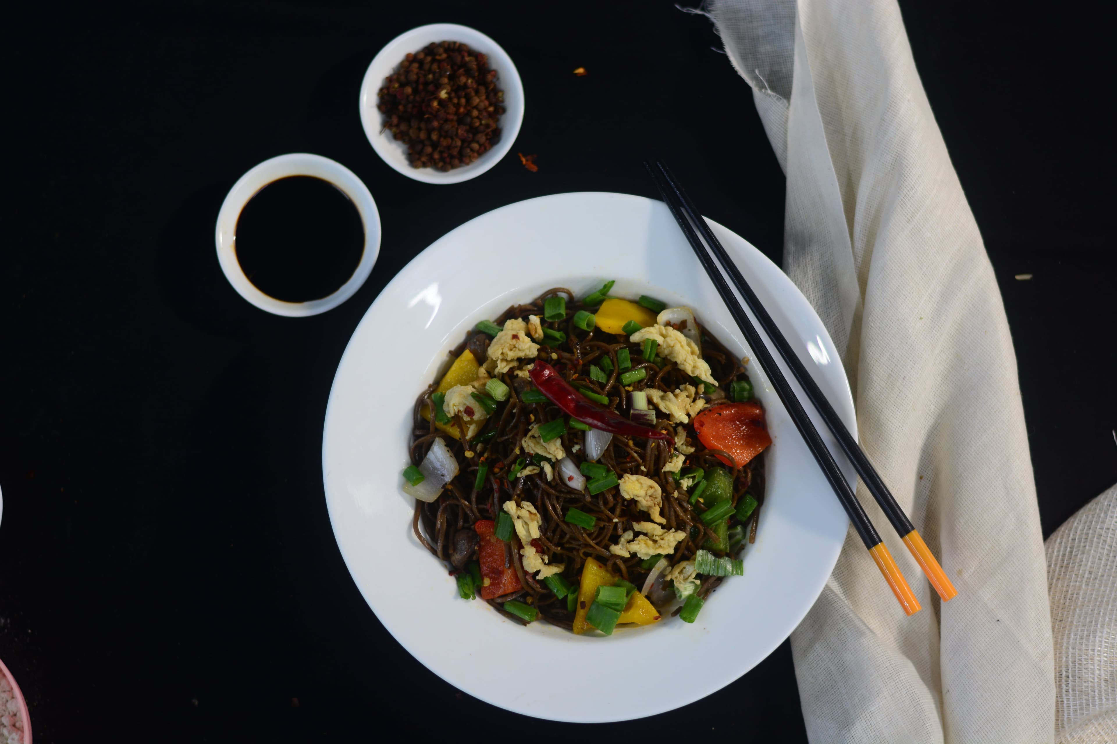 Fiery Schezwan Buckwheat Noodles (Egg)