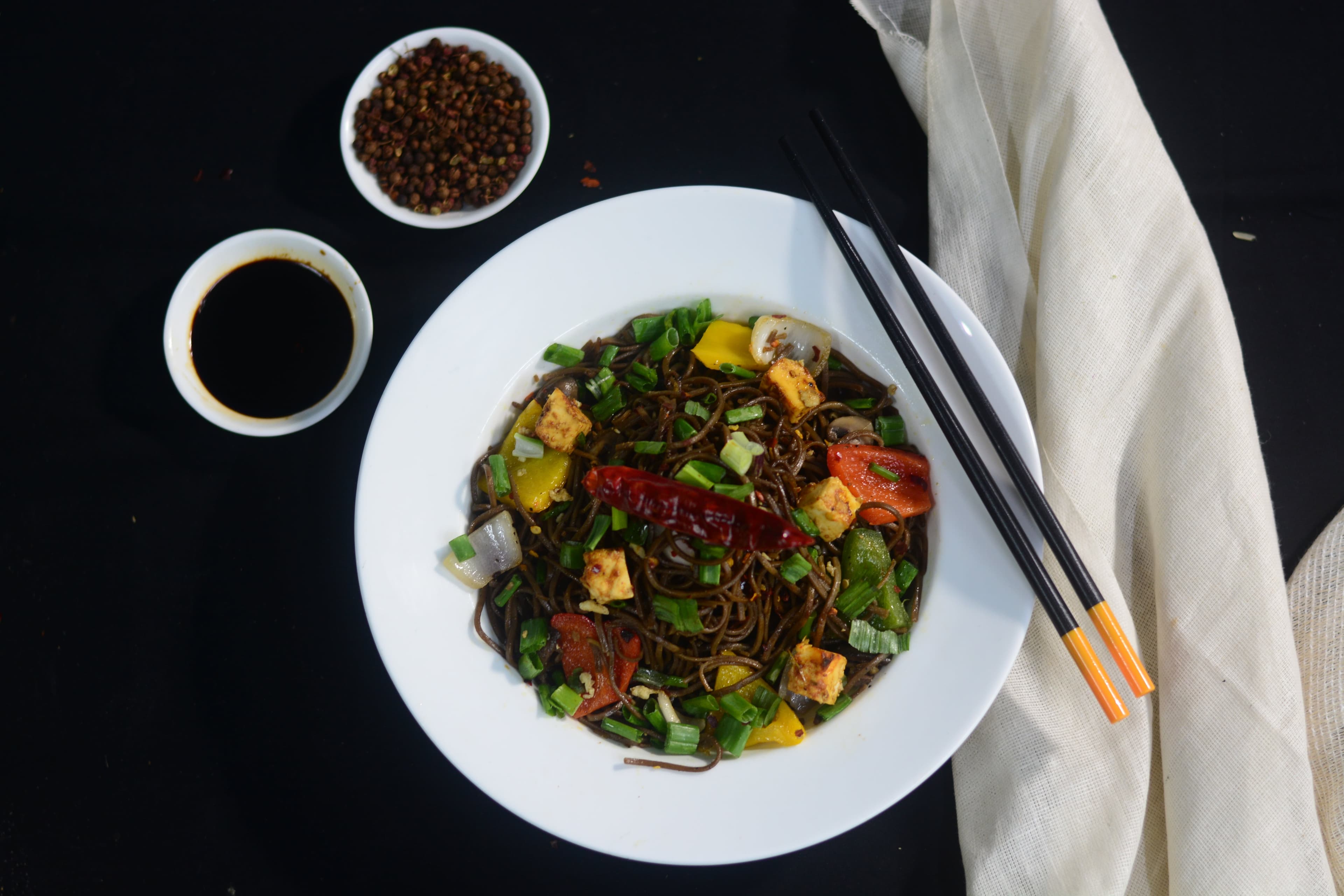 Fiery Schezwan Buckwheat Noodles (Paneer)